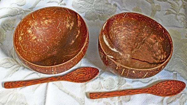 Müslischalen Set aus Kokosnussholz, 14-15 cm Durchmesser